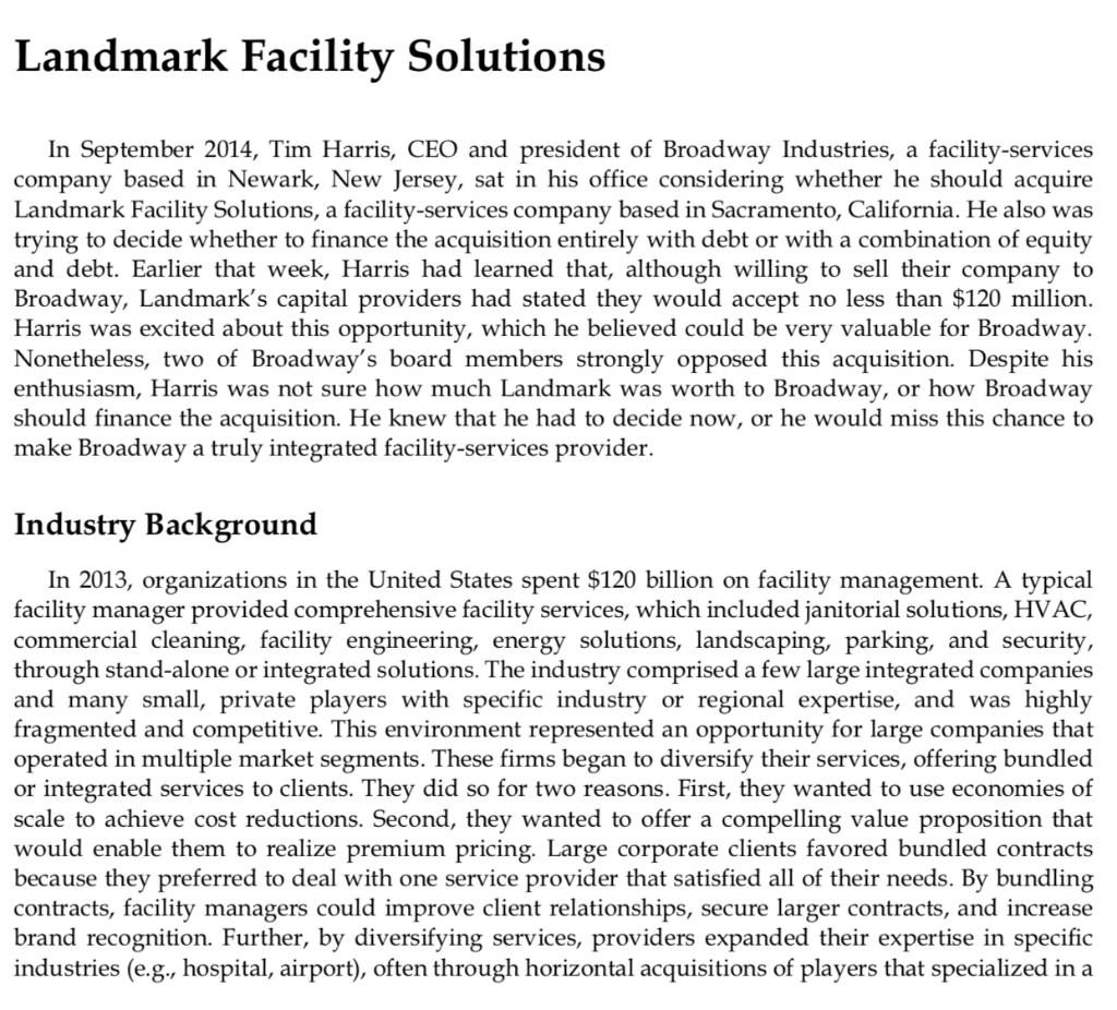  Landmark Facility Solutions In September 2014, Tim Harris, CEO and president