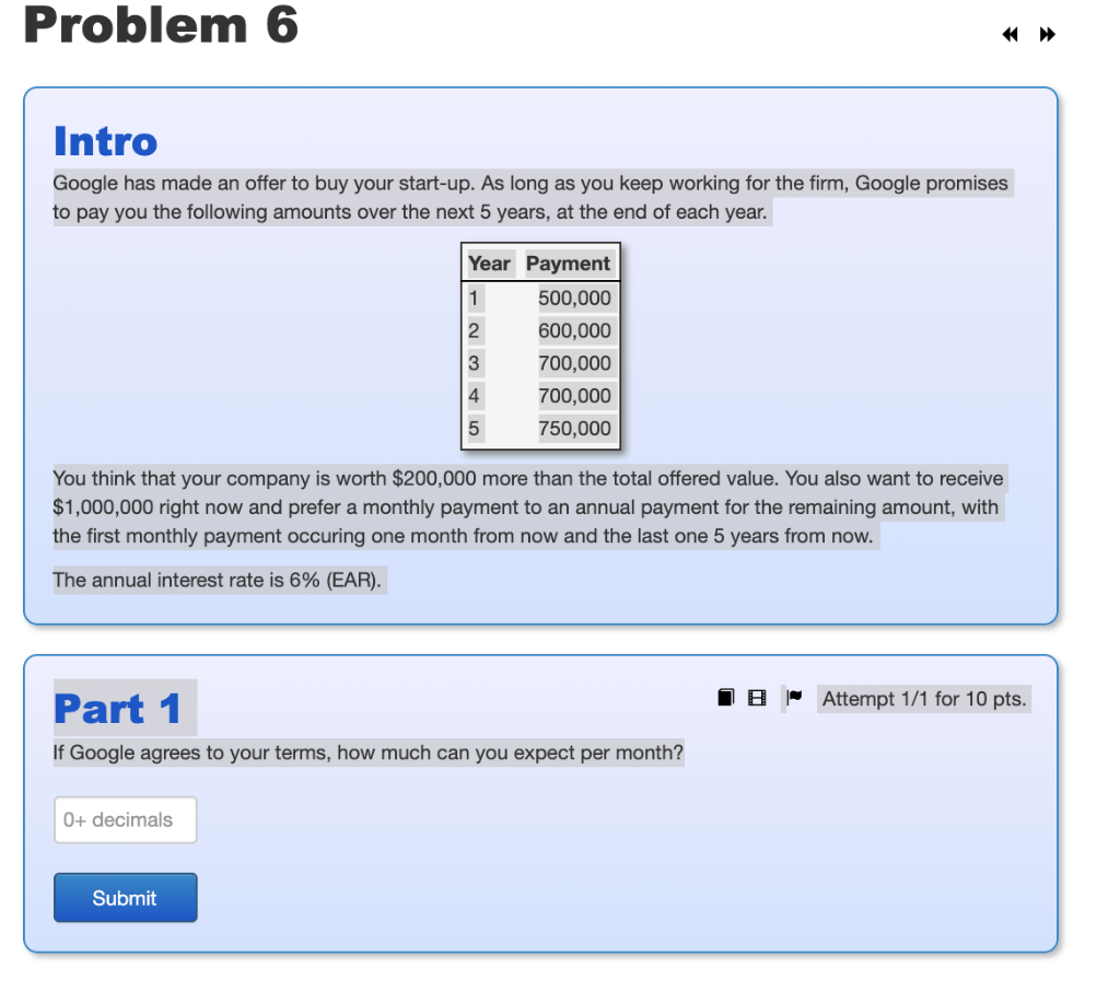  Problem 6 Intro Google has made an offer to buy your