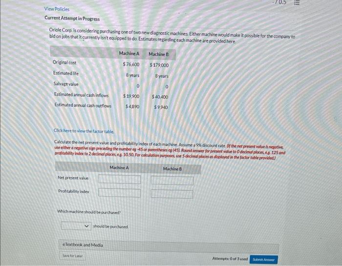  70.5 View Policies Current Attempt in Progress Oriole Corp. is considering
