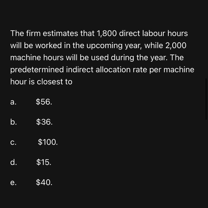 hours. The company has the following estimated costs for the upcoming year: