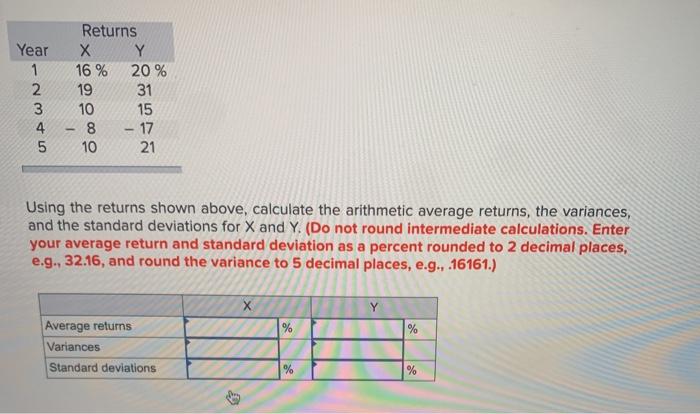  Year 1 2 3 4 5 Returns Y 16 % 20%