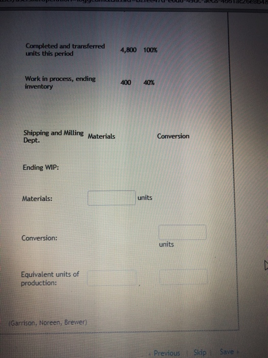 Fill in the blanks. Given the following production data, calculate the equivalent