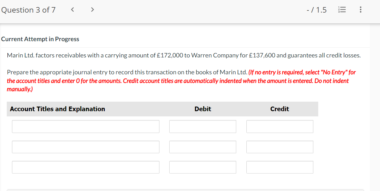  Current Attempt in Progress Marin Ltd. factors receivables with a carrying