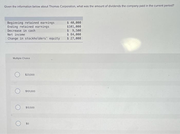 Given the information below about Thomas Corporation, what was the amount