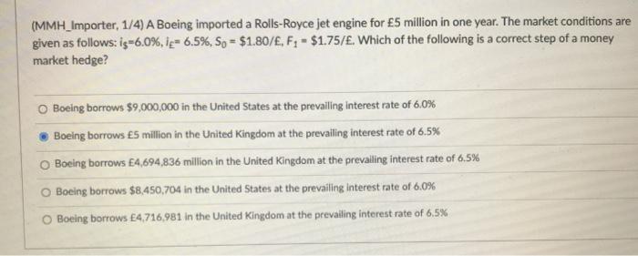  (MMH_Importer, 1/4) A Boeing imported a Rolls-Royce jet engine for 5