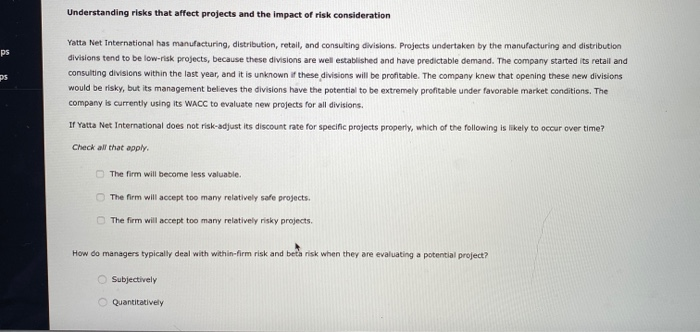  Understanding risks that affect projects and the impact of risk consideration