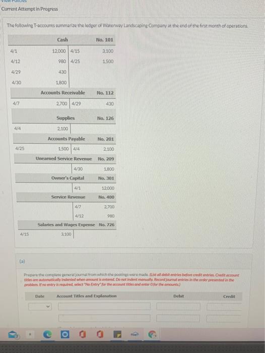  need help solving We Current Attempt in Progress The following T-accounts