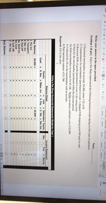  .. Write your answer in the space provided. Name Problem 1