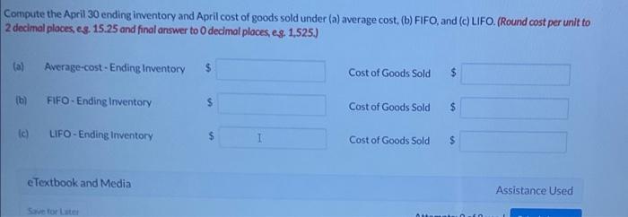 It had a beginning inventory on April 1 of 62 units at