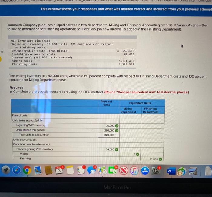  This window shows your responses and what was marked correct and