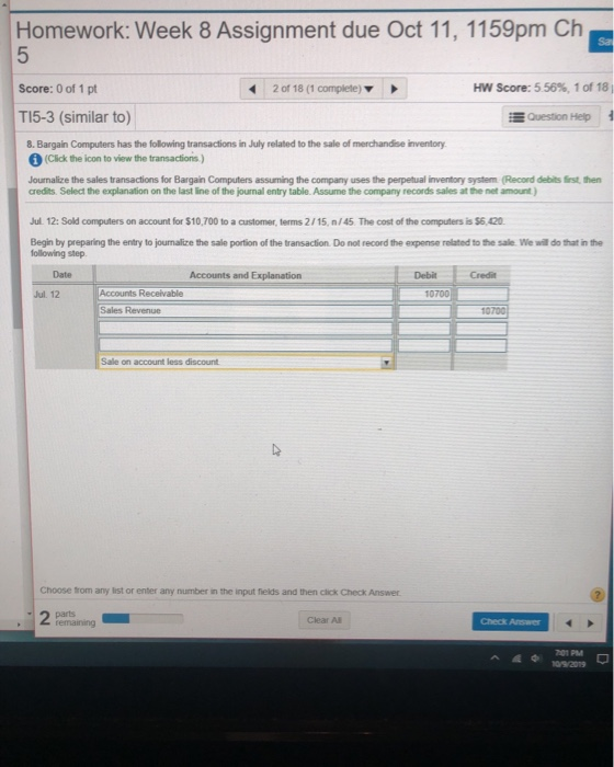  Homework: Week 8 Assignment due Oct 11, 1159pm Ch 2 of