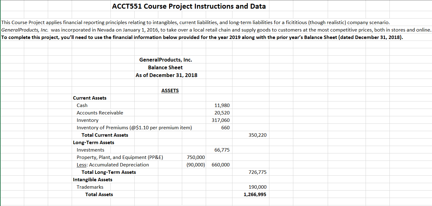  ACCT551 Course Project Instructions and Data This Course Project applies financial