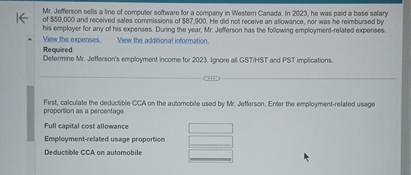  Mr. Jefferson sells a line of computer software for a company