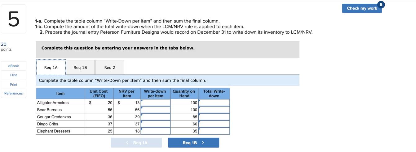 5 Check my work 5 1-a. Complete the table column "Write-Down