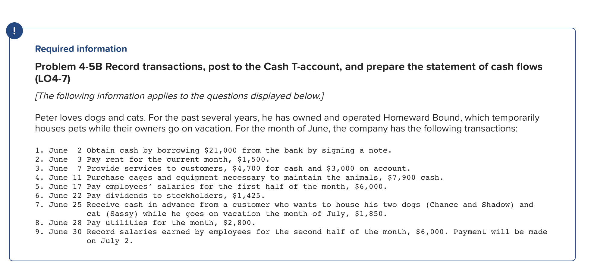  Required information Problem 4-5B Record transactions, post to the Cash T-account,