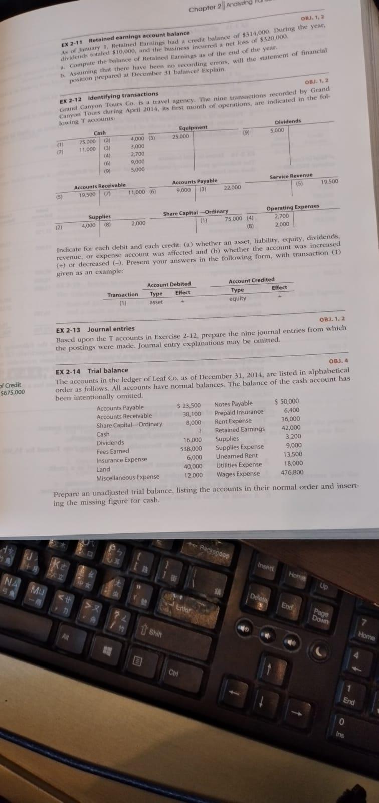  Chapter 2 Analyzing EX 2-11 Retained earnings account balance . 1,