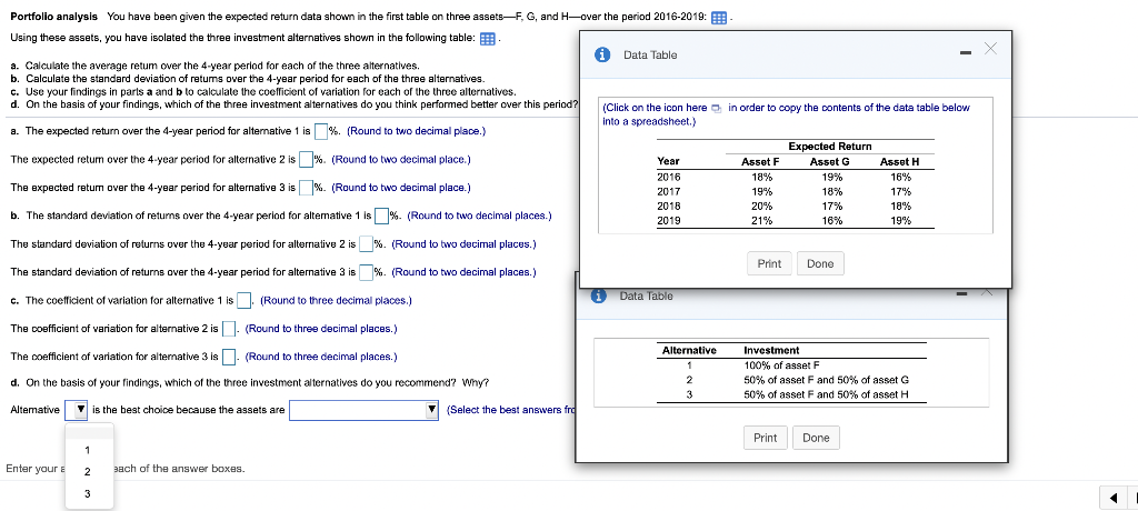  Portfolio analysis You have been given the expected return data shown