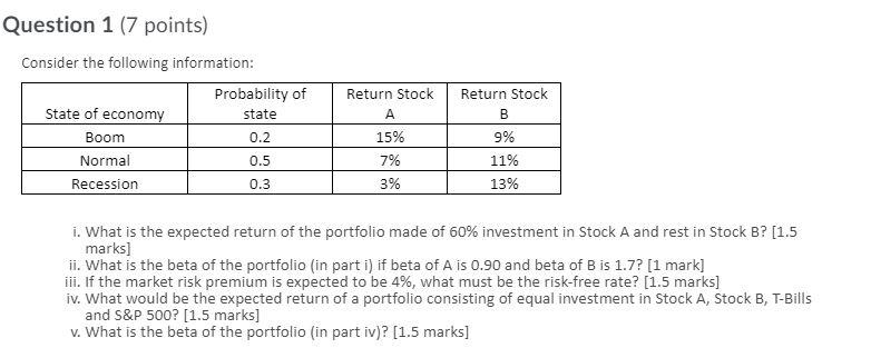 SHOW ALL STEPS Question 1 (7 points) Consider the following information: