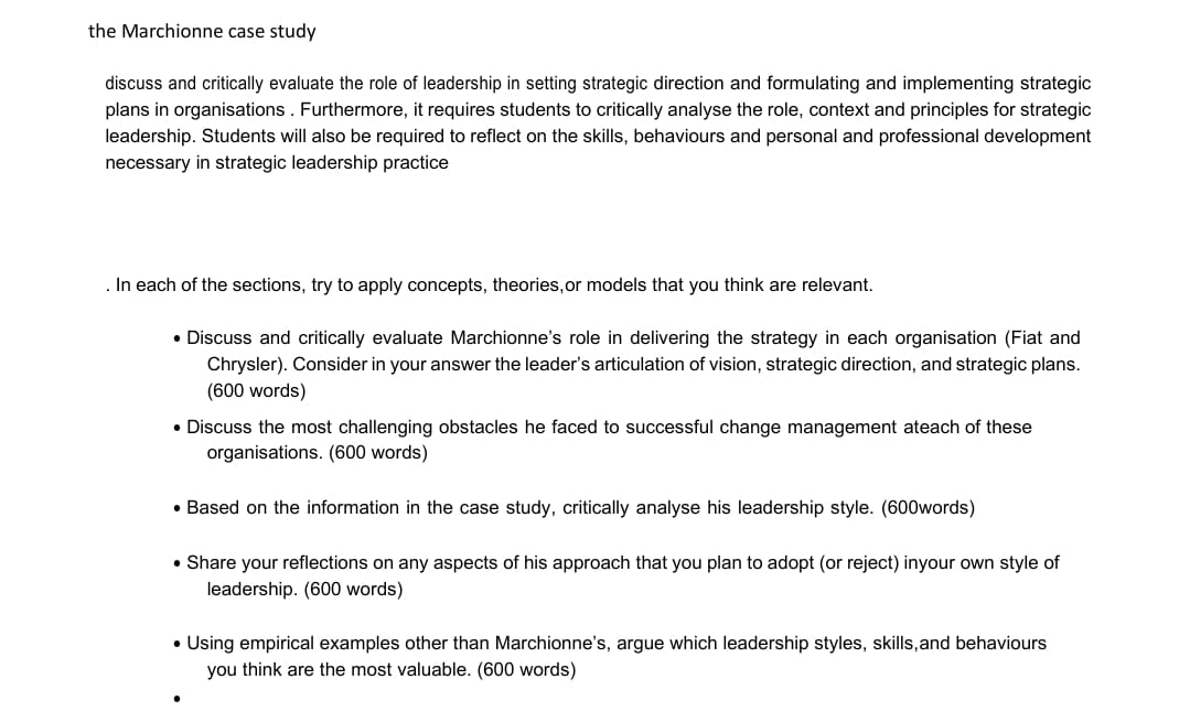 the Marchionne case study discuss and critically evaluate the role of