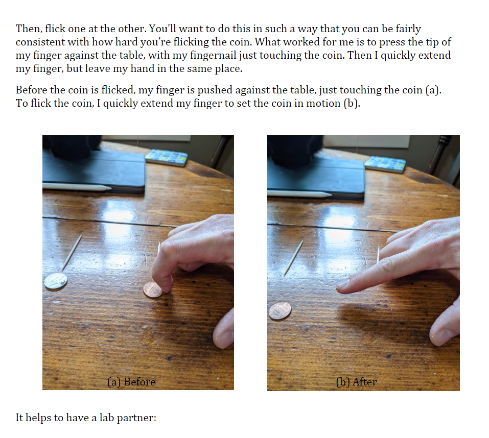 set two coins down a couple of centimeters [an inch or so]