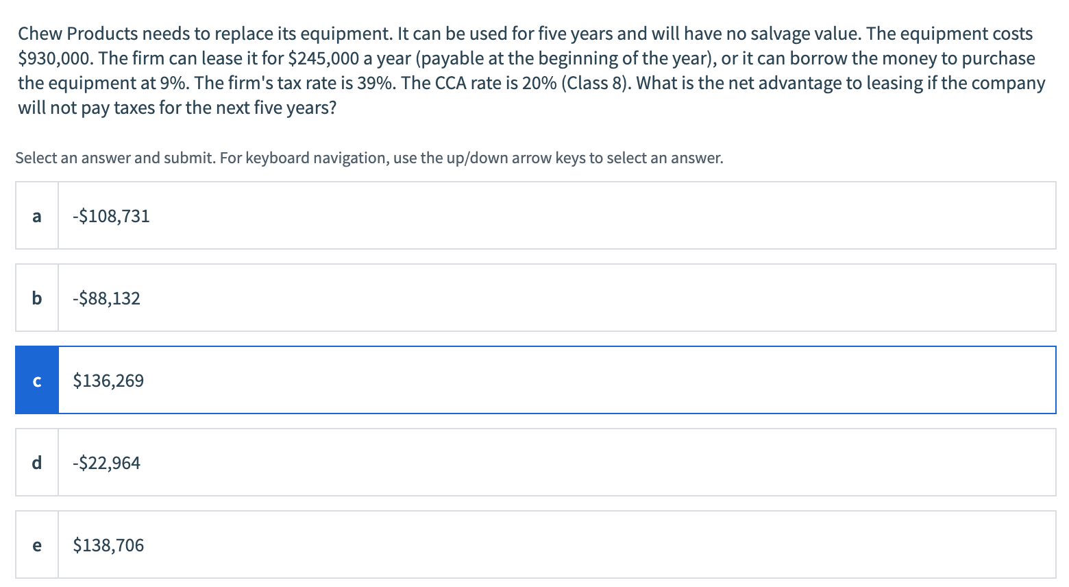Chew Products needs to replace its equipment. It can be used