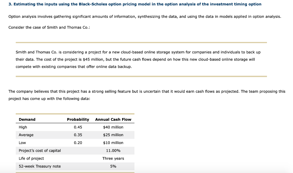 3. Estimating the inputs using the Black-Scholes option pricing model in the