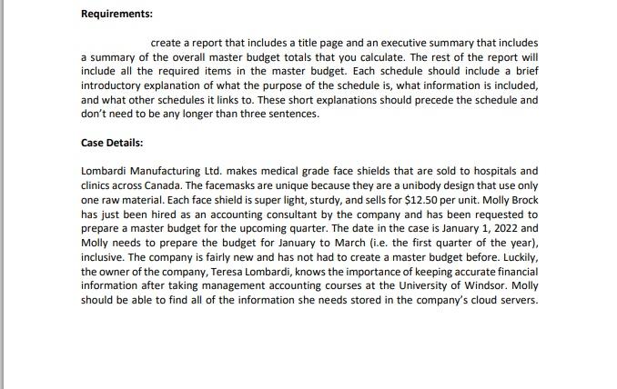 Requirements: create a report that includes a title page and an