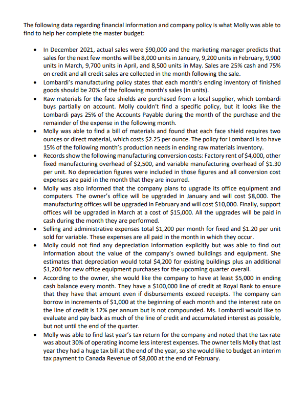 executive summary that includes a summary of the overall master budget totals