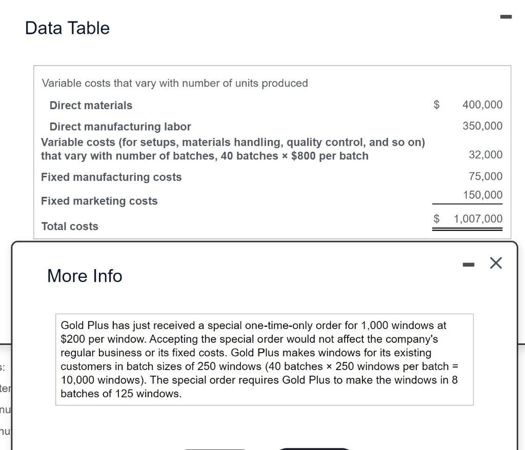 Gold Plus Company manufactures windows. Its manufacturing plant has the capacity to