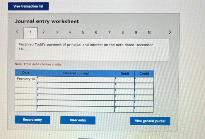 Todd note. Year 2 February 14 Received Todd'e payment of principal and