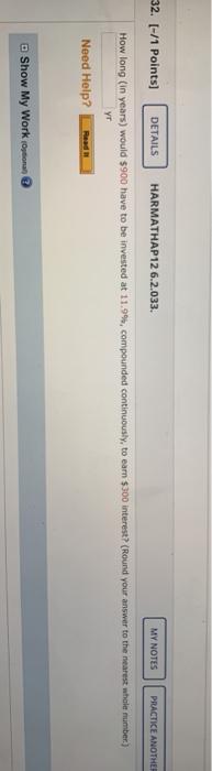  32. [-/1 Points) DETAILS HARMATHAP 12 6.2.033. MY NOTES PRACTICE ANOTHES