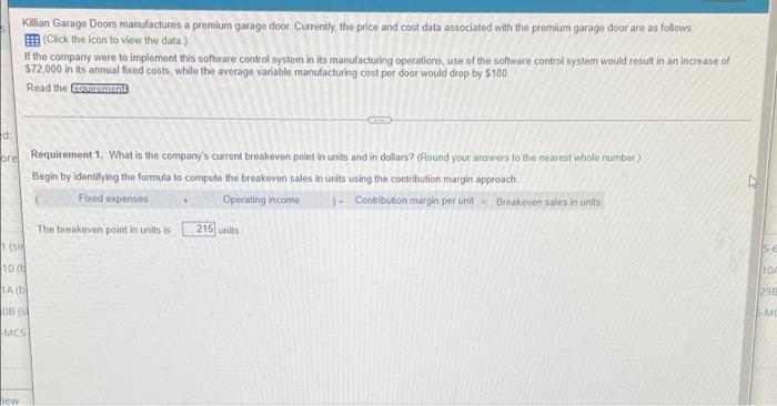 Average variable selling cost per door.. $ Total annual fixed costs $