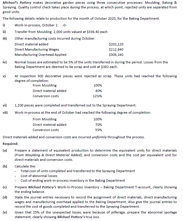  Michael's Pottery makes decorative garden pieces using three consecutive processes: Moulding,