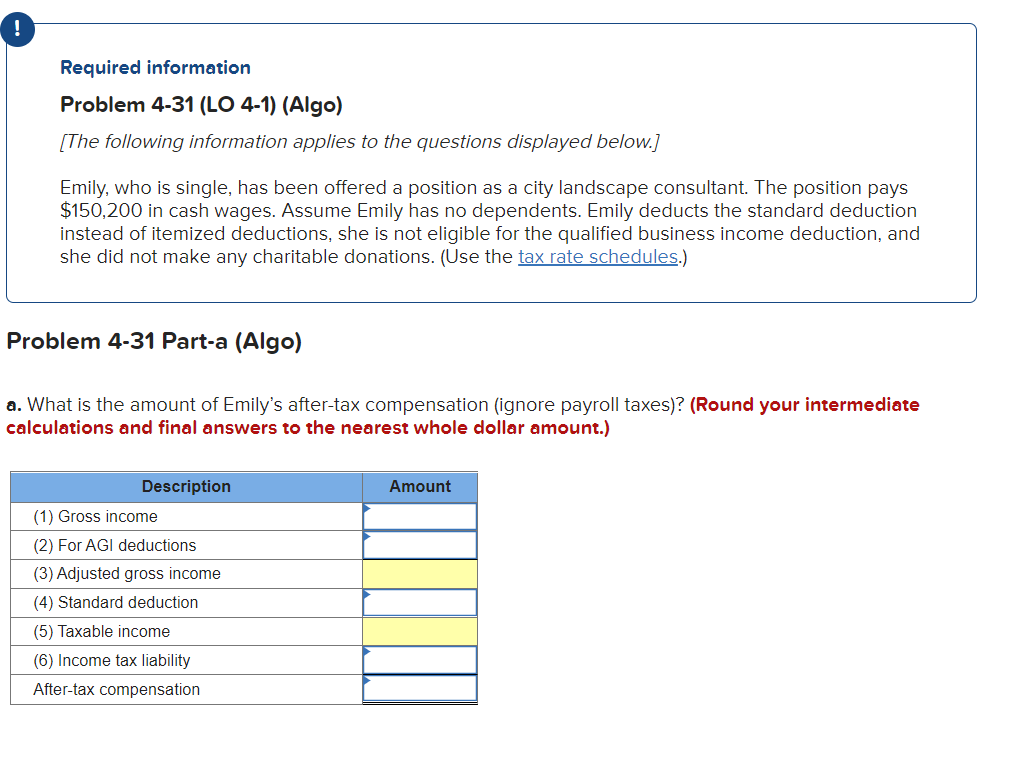 For 2021 Tax bracket Required information Problem 4-31 (LO 4-1) (Algo) [The