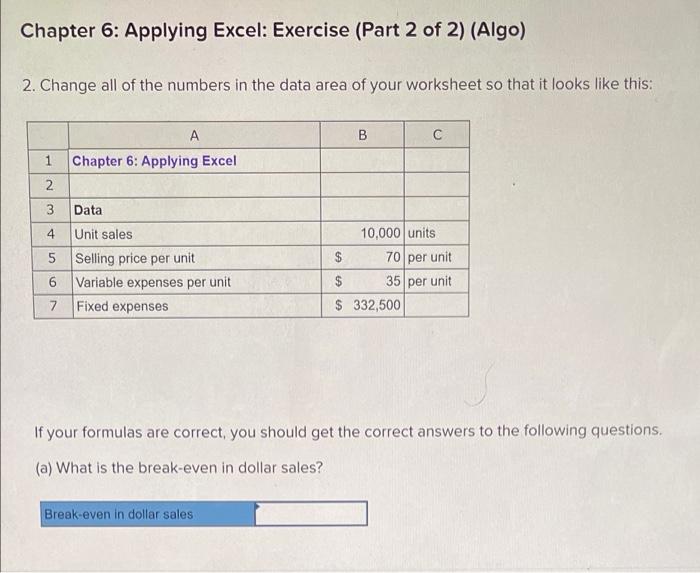  Chapter 6: Applying Excel: Exercise (Part 2 of 2) (Algo) 2.