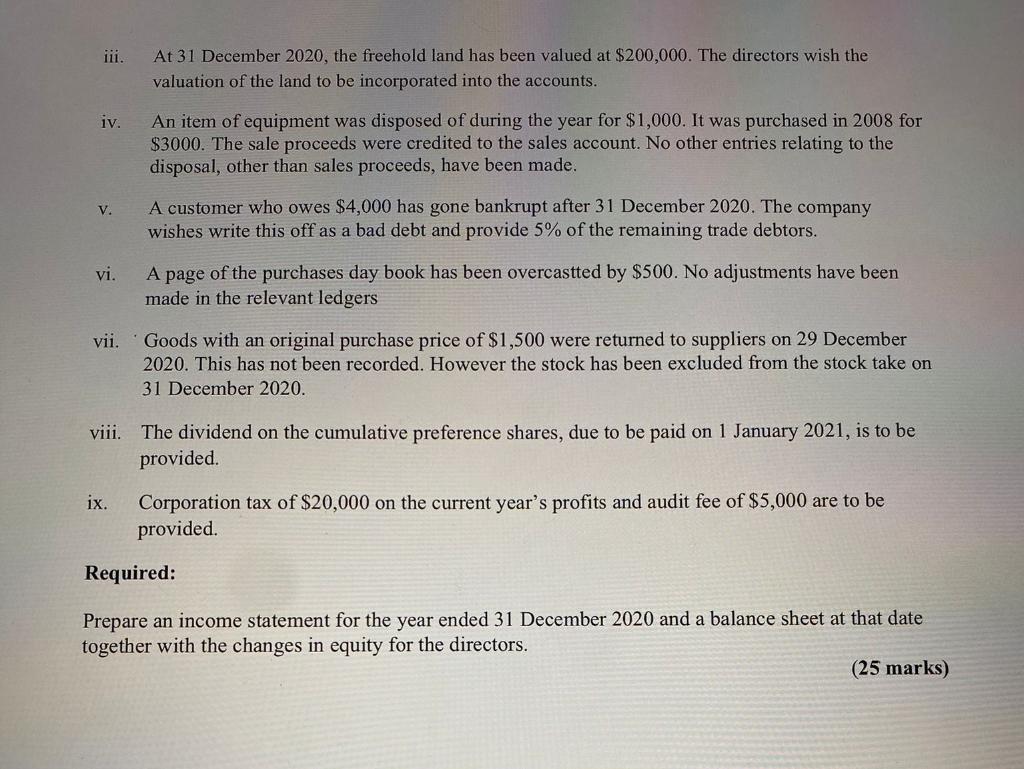 statement & balance sheet. Question 1 The following is the extracted balances