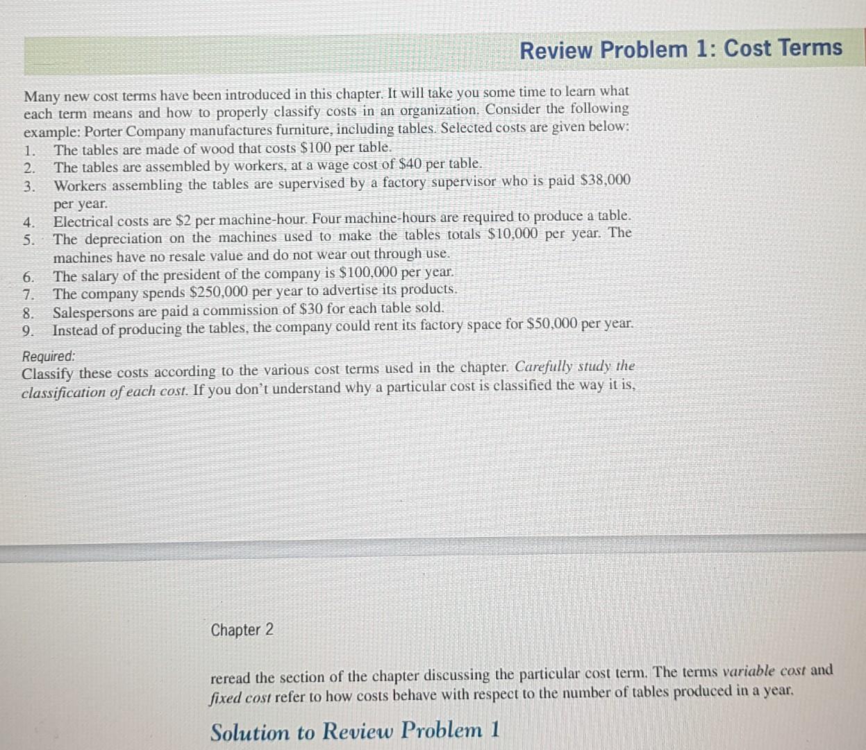  Solve the exercise Review Problem 1: Cost Terms Many new cost