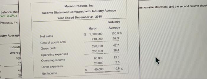 statement and the second column should show the industry averages. (round the