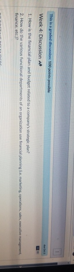 This is a graded discussion: 100 points possible due Oct 3