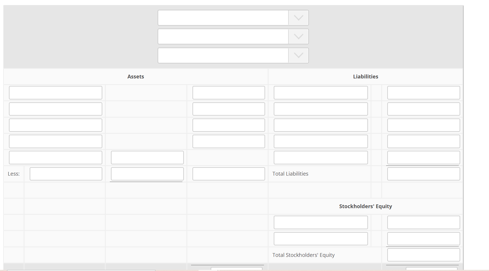 parentheses. There's total liabilities and stockholders equity at the bottom of the