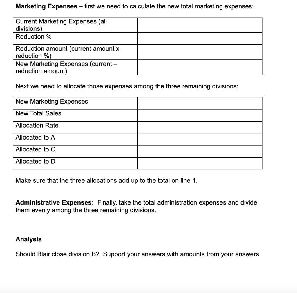 four divisions and has the following income statement for a recent quarter: