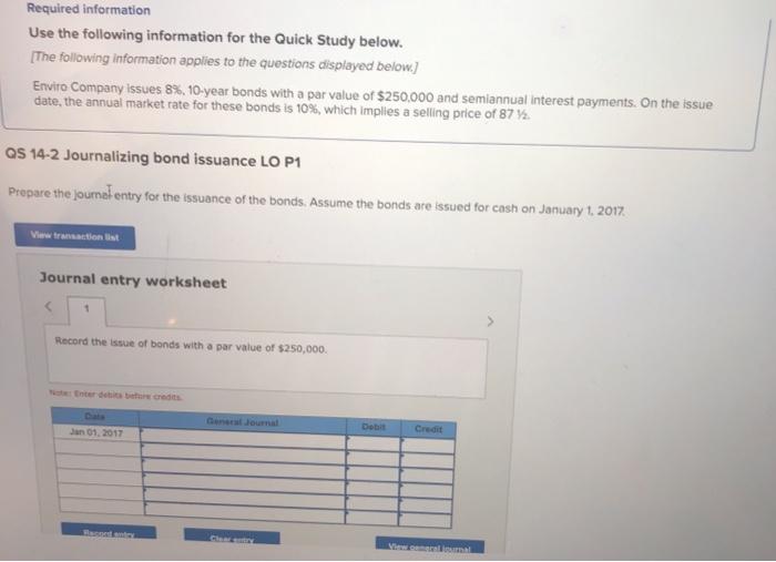  Required information Use the following information for the Quick Study below.