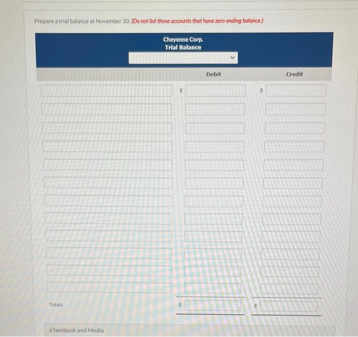 = eTextbook and Media Ust of Accounts Prepare an adjusted trist balance