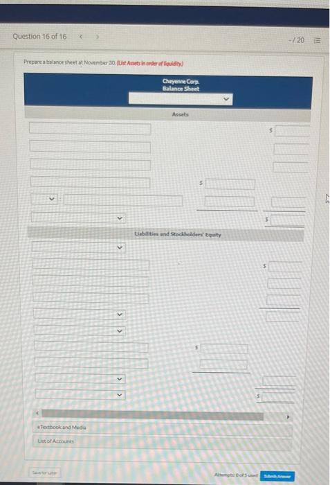 Textbook and Medio List of Accounts Question 16 of 16
