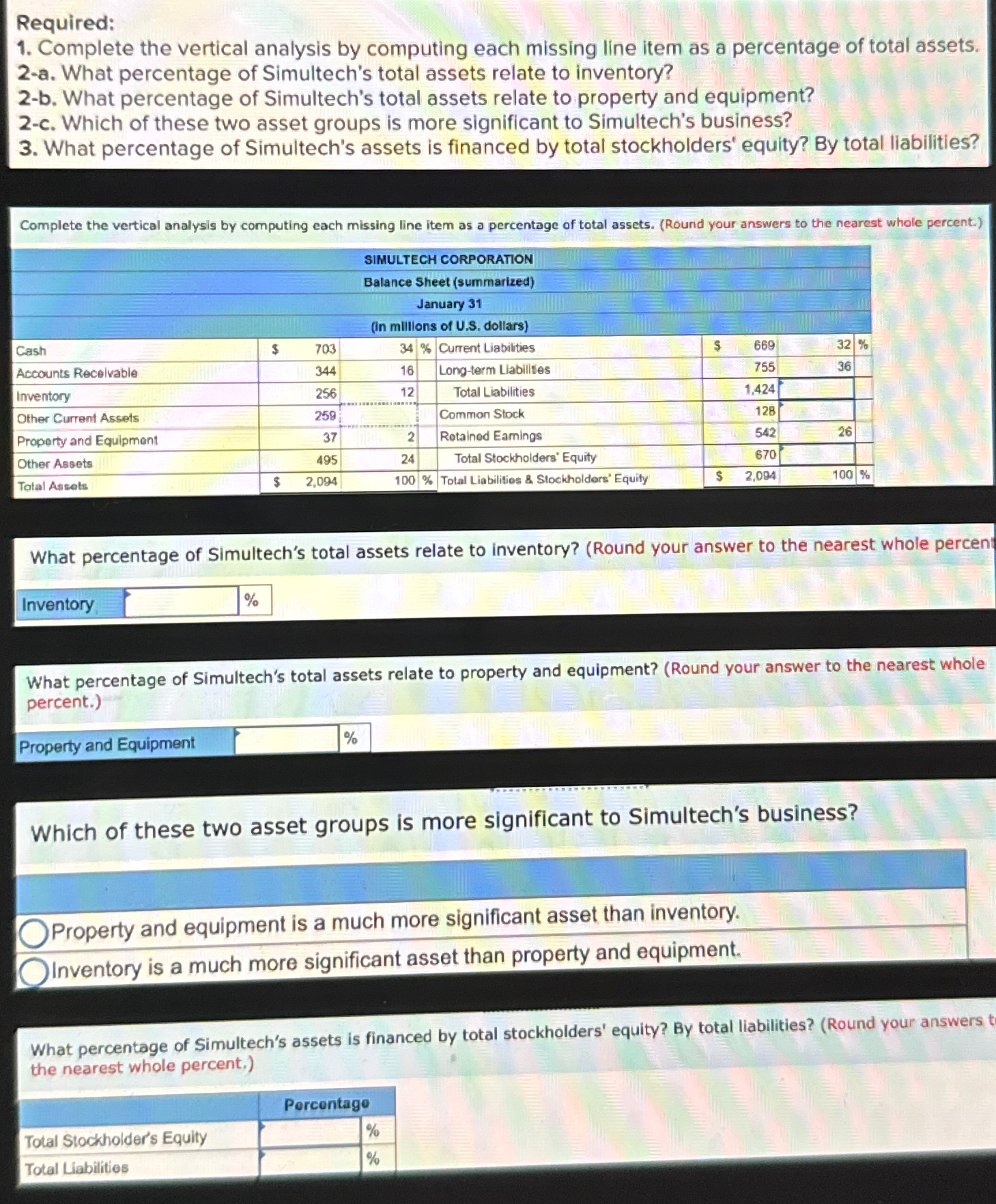  All information is given Required: Complete the vertical analysis by computing