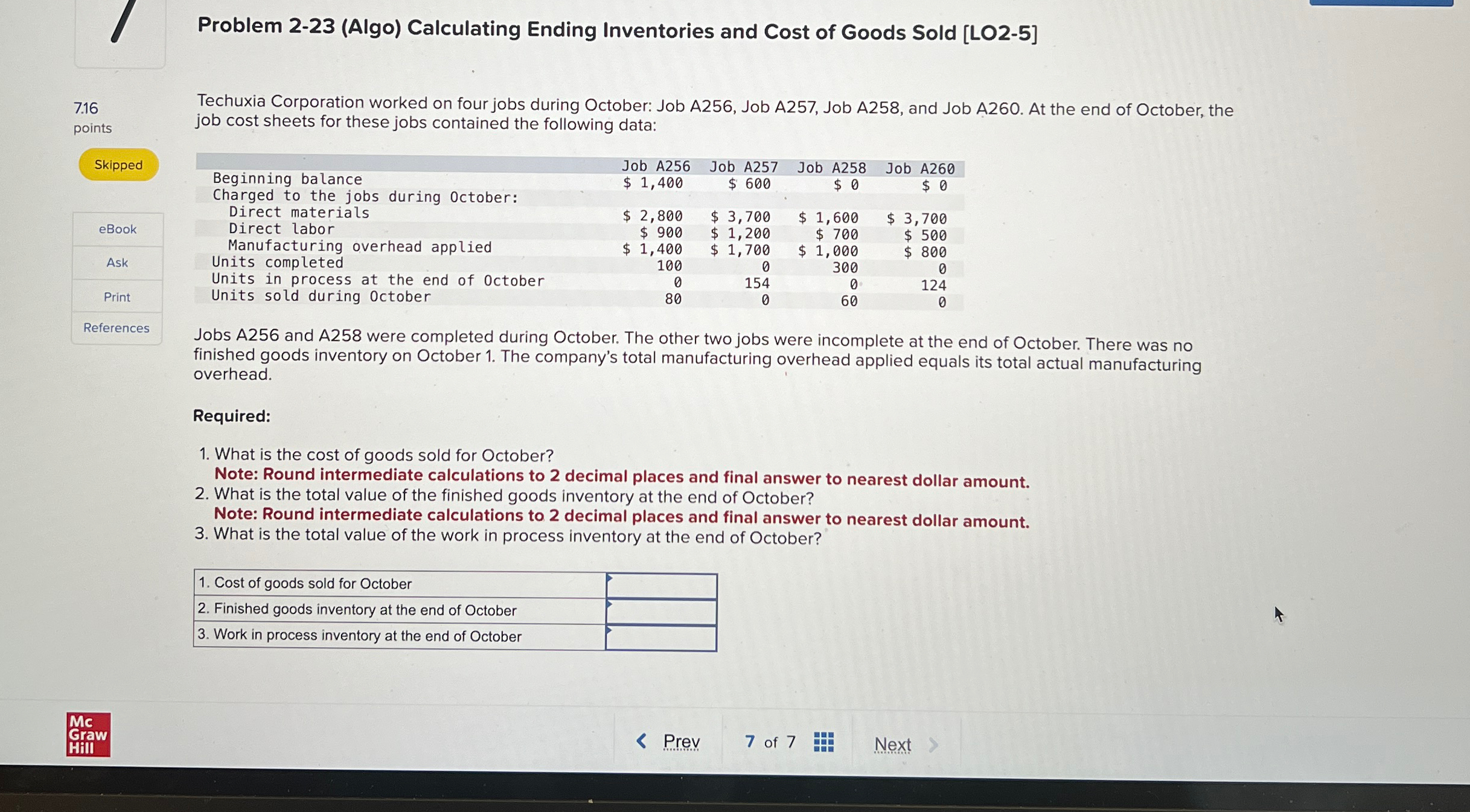  Problem 2-23(Algo) Calculating Ending Inventories and Cost of Goods Sold [LO2-5]
