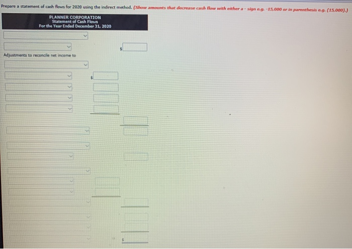 comparative balance sheets are presented below. PLANNER CORPORATION Comparative Balance Sheets December