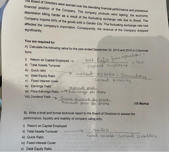 the extracts from the financial statements for the past two years. Statement