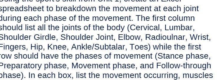  spreadsheet to breakdown the movement at each joint during each phase