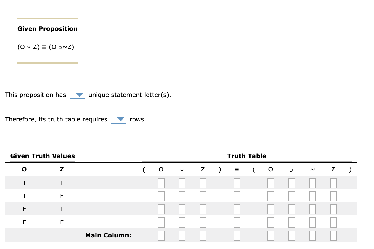 Complete the truth table for the given compound proposition. Enter aTor anFin